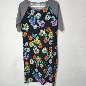 LuLaRoe Dress Women Large Maxi Pastel Roses Simply Comfortable Poly Spandex